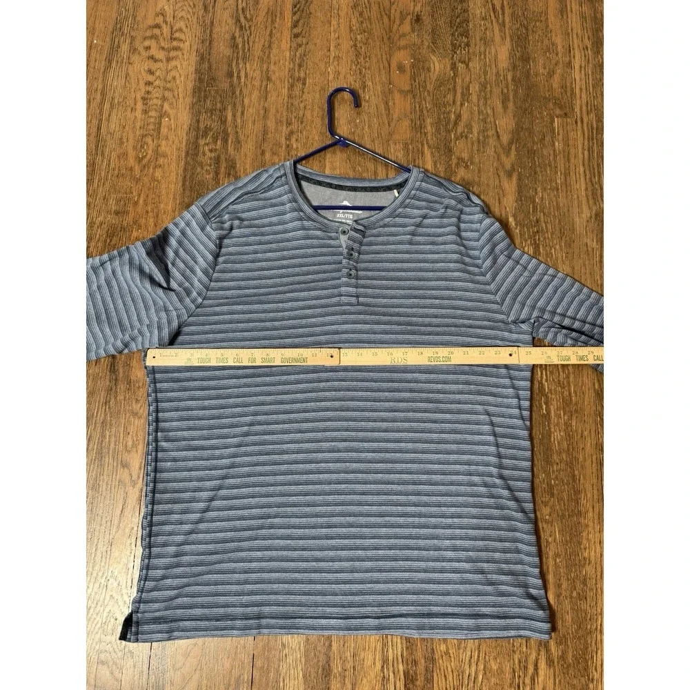 Tommy Bahama Mens XXL Long Sleeve Striped Henley Shirt Blue Organic Cotton